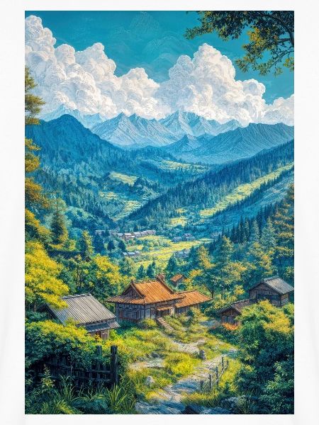 Illustration einer japanischen Landschaft