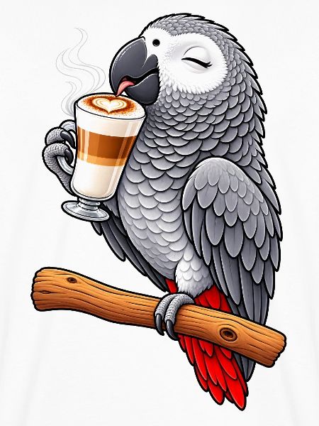 Graupapagei mit Latte Macchiato