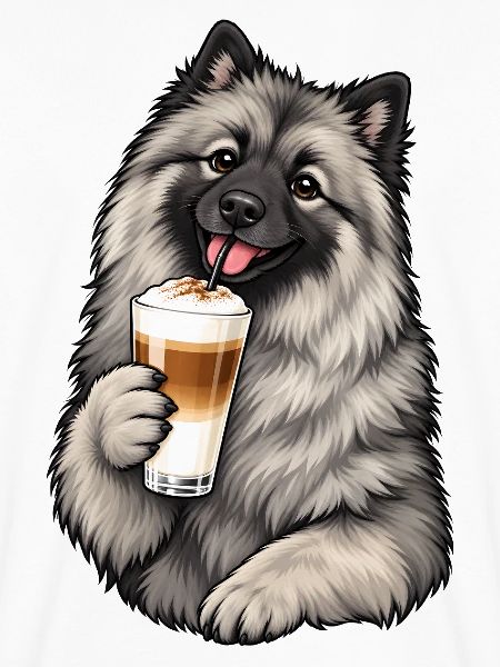 Keeshond mit Latte Macchiato