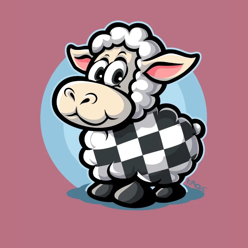 Checkered pattern cute cartoon sheep