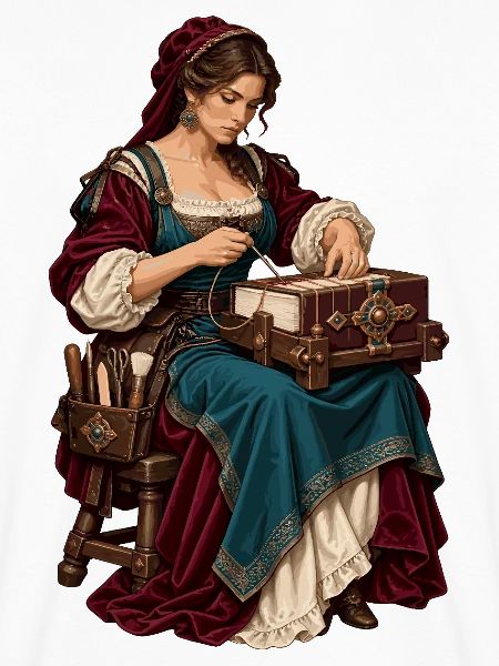 Renaissance-Näherin am Werk
