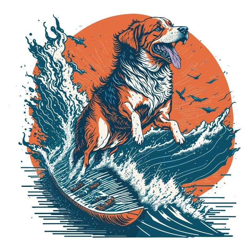 Surf-Hund: Das Retro Wave Illustration
