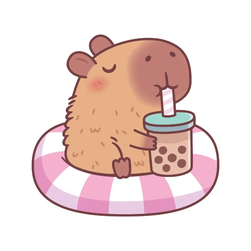 Schattige Capibara op zwembad float drinken bubble tea