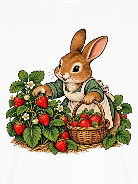 Hase bei der Erdbeerernte