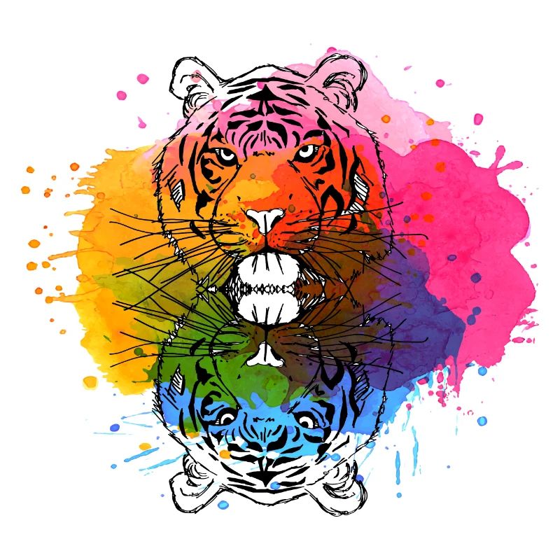 Tigre dessiné à la main avec éclaboussures de couleur, couleur