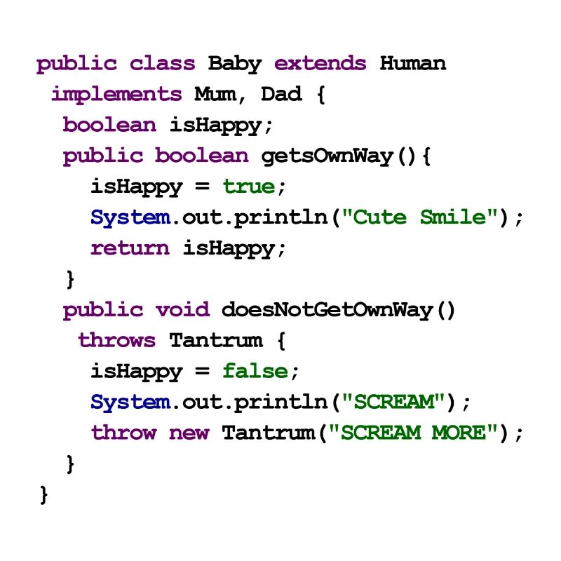 Java Code New Baby - löst Wutanfall aus