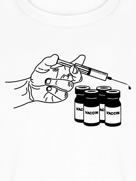 Hand mit Impfspritze und Gläsern