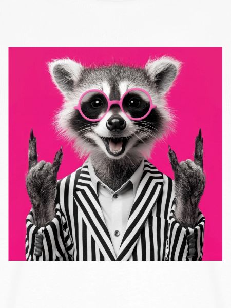 Waschbär mit Doppel Rock Handgeste