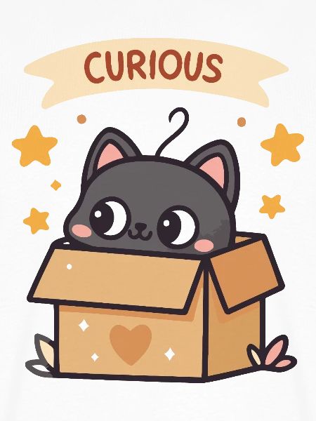 Neugierige Katze in Kawaii-Pappkarton