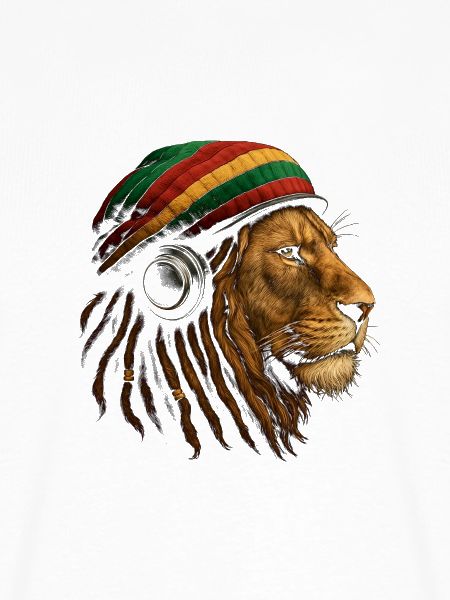 Löwe mit Rastafari Kopfhörer