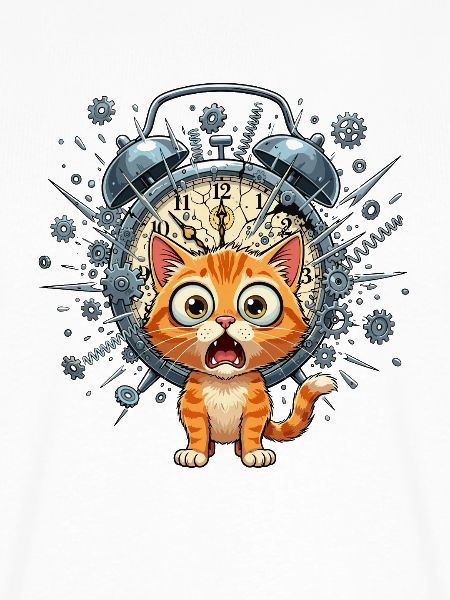 Steampunk-Katze vor Uhrwerk