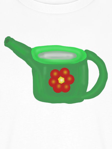 Grüne Gießkanne mit roter Blume