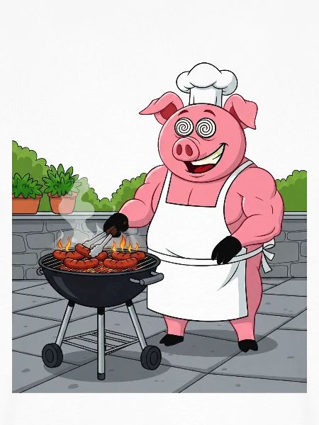 Grillendes gemütliches Schwein