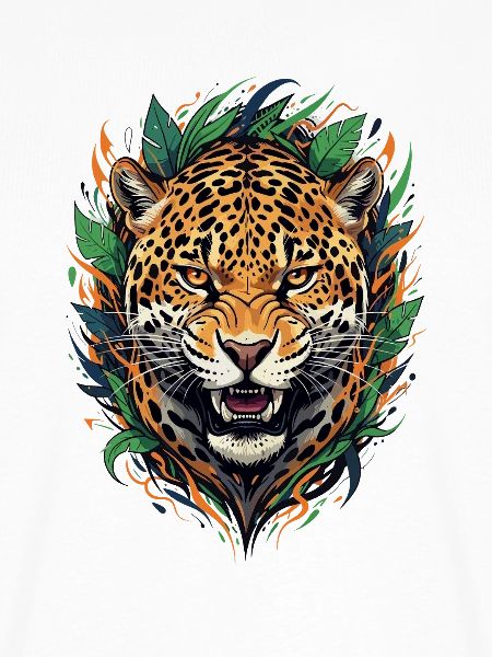 Jaguar Kopf im Dschungelrahmen