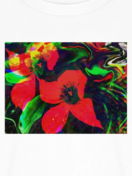 Neonrote Blüten im Farbwirbel