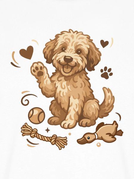 Doodle Welpen mit Spielzeug
