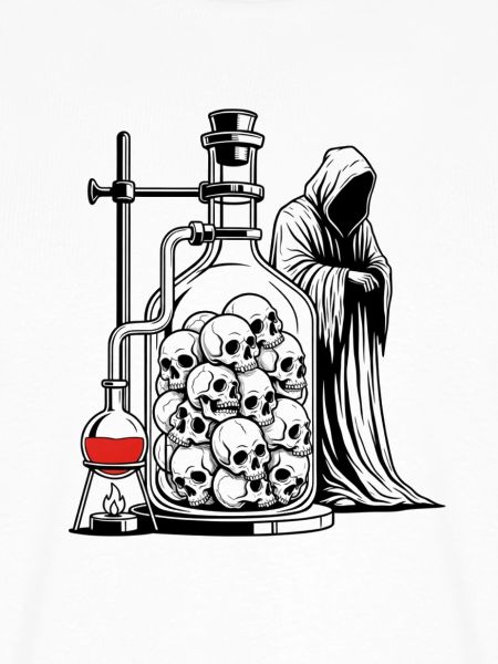 Totenkopf-Alchemie-Labor mit Sensenmann-Gotik-Kunst