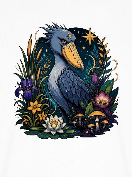 Shoebill Vogel im Blütenreich