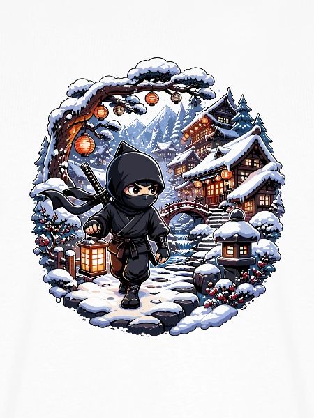 Winterninja im verschneiten Dorf