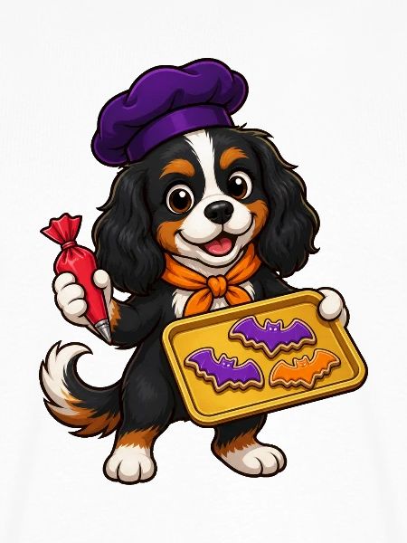 Cavalier Spaniel backt Fledermaus-Halloween-Kekse