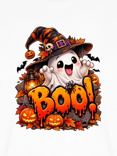 Boo Halloween Geist mit Kürbissen