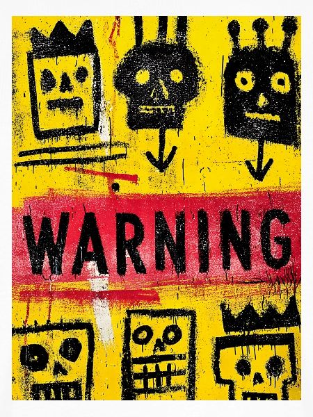 Expressionistische Totenkopfkunst mit Warnmeldung