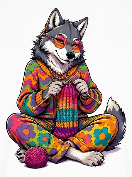 Strickende Hippie Wölfin