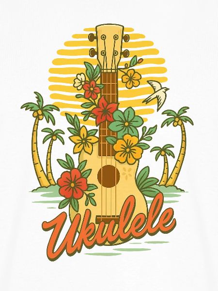 Hawaiianische Ukulele im Blumenparadies