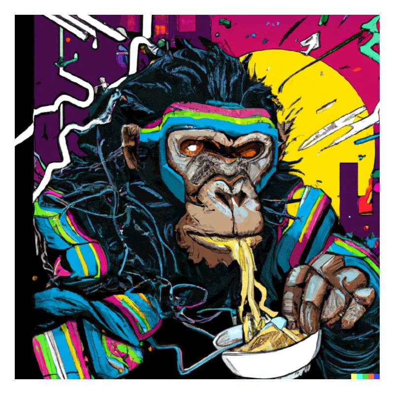Monkey eats ramen