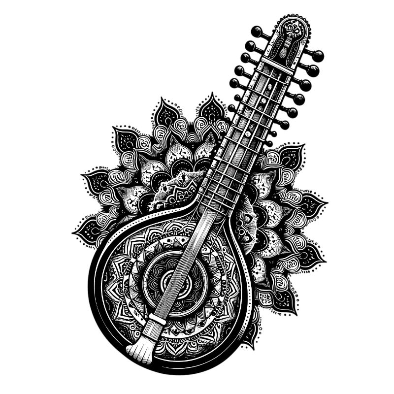 Sitar with Complex Indian Mandala Pattern