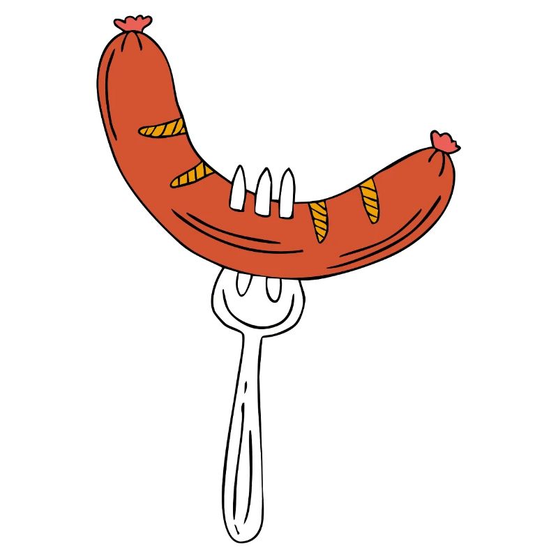Sausages on fork
