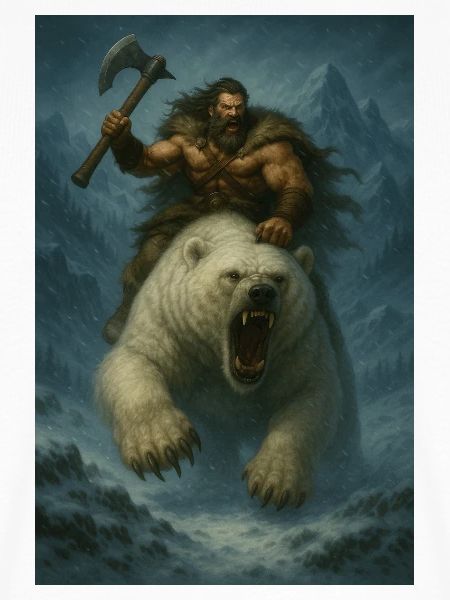 Wikingerkrieger auf Eisbär – Fa-Illustration
