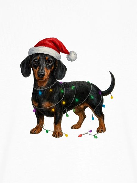 Dackel mit Weihnachtslichterkette