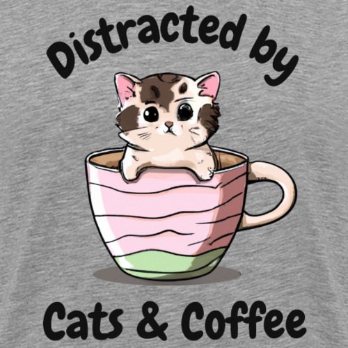 Distracted by cats and coffee - Premium T-skjorte for menn