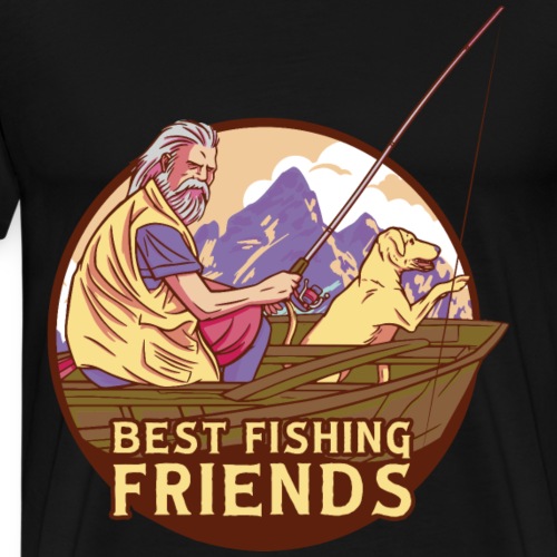 Angler mit Hund im Boot und Berge - Männer Premium T-Shirt