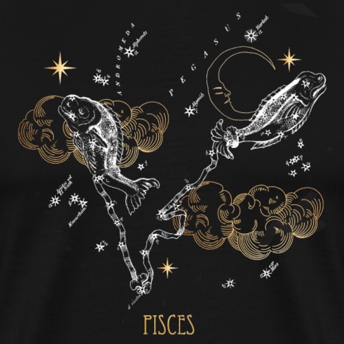 Pisces Vintage Celestial Map Black & Gold - Herre premium T-shirt
