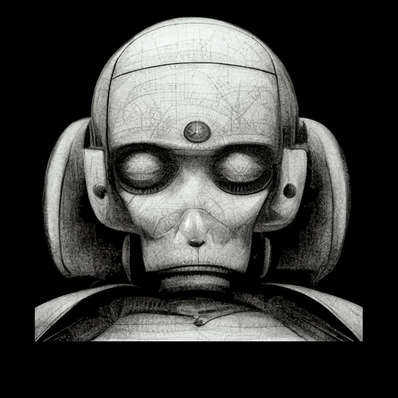 Scetch eines traurigen männlichen träumenden Roboters