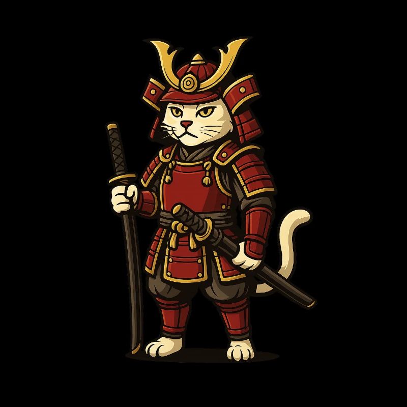 Cat, Samurai, Comic Style, Vector, Animal Drawing,