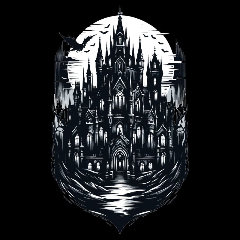Gothic artwork with haunted castle