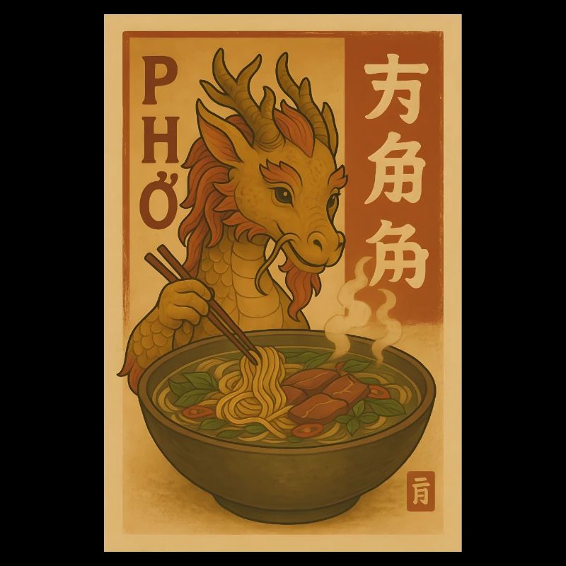 Dragon mangeant des nouilles pho Affiche