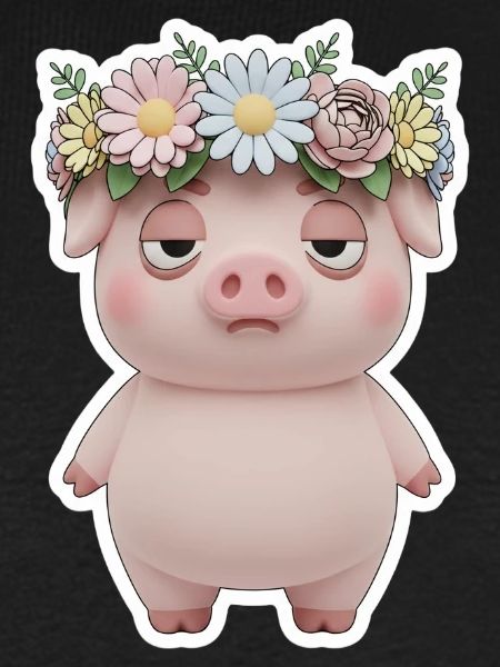 Genervtes Schwein mit Blumenkranz Statement