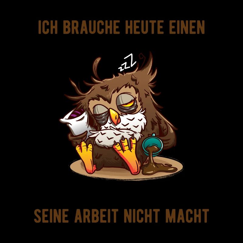 Lustige Eule mit Kaffee Spruch