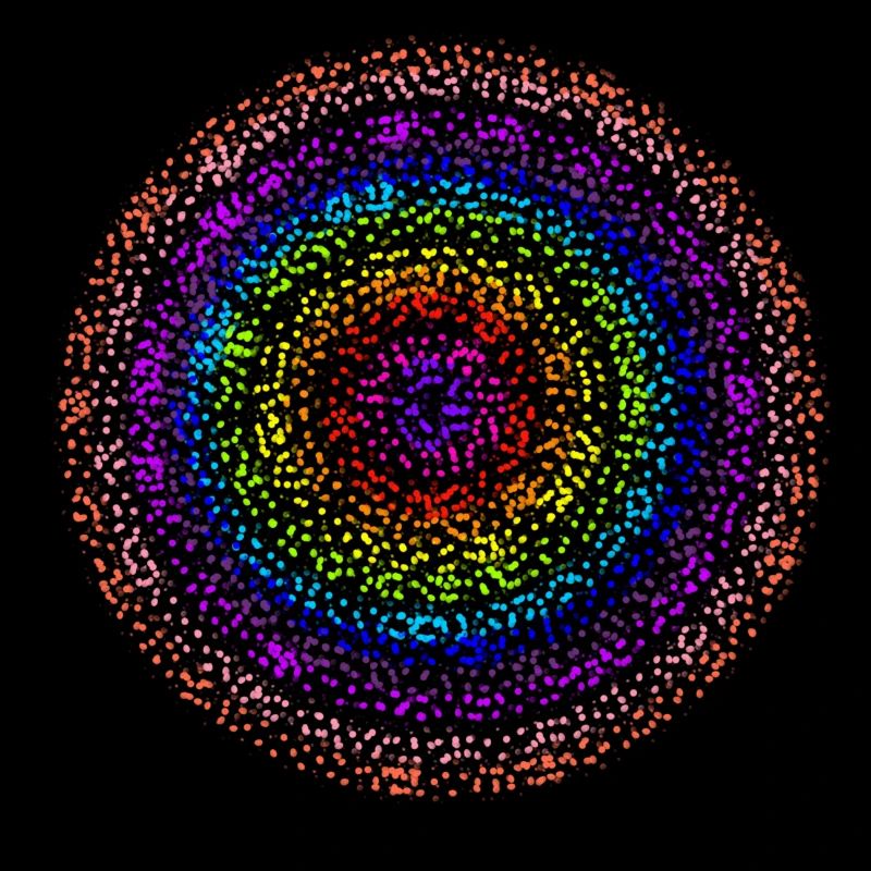 Cercles concentriques de points arc-en-ciel