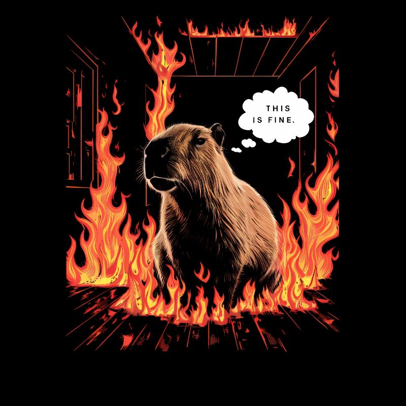 Capybara In Flames This is Fine Meme Art