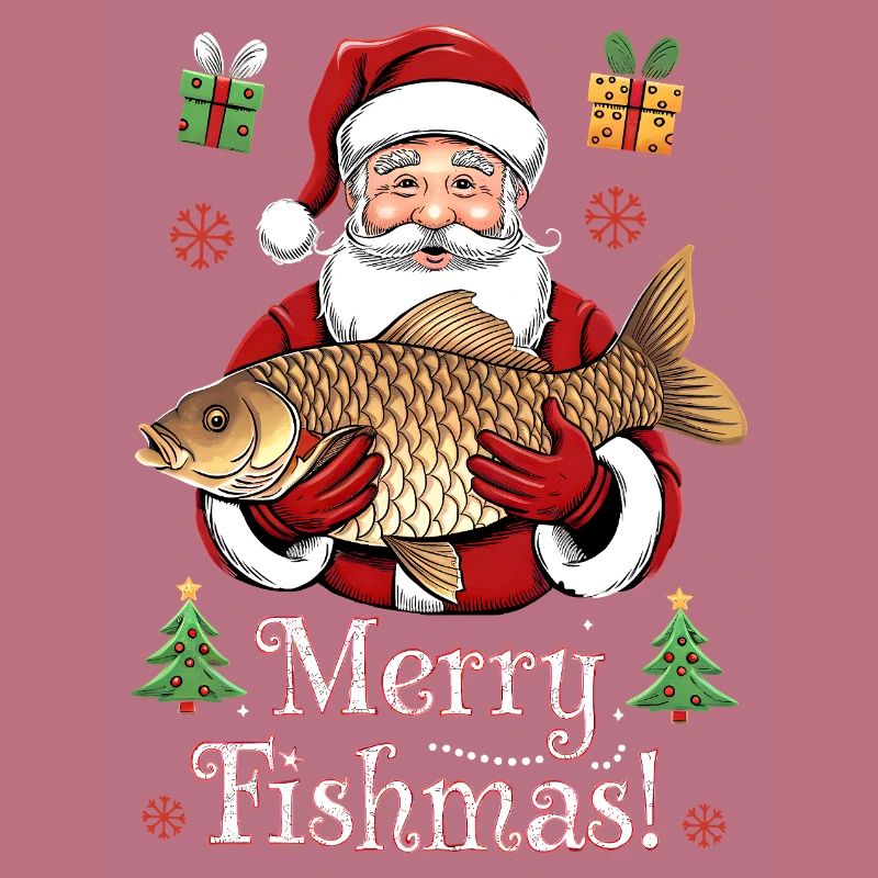 Angler Weihnachtspullover Merry Fishmas Karpfen