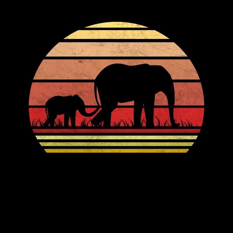 Retro sunset elephants