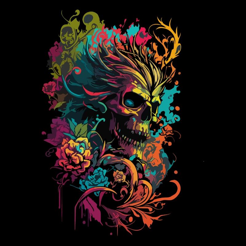Crâne avec des fleurs colorées