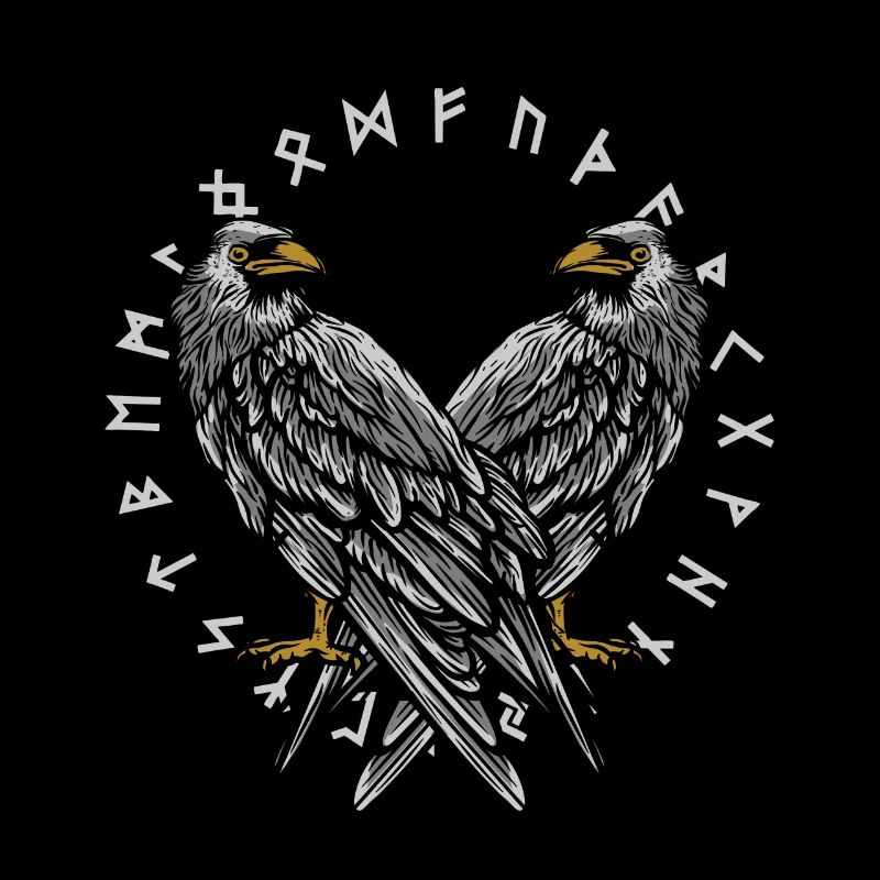 Odins Raben mit Futhark Kreis