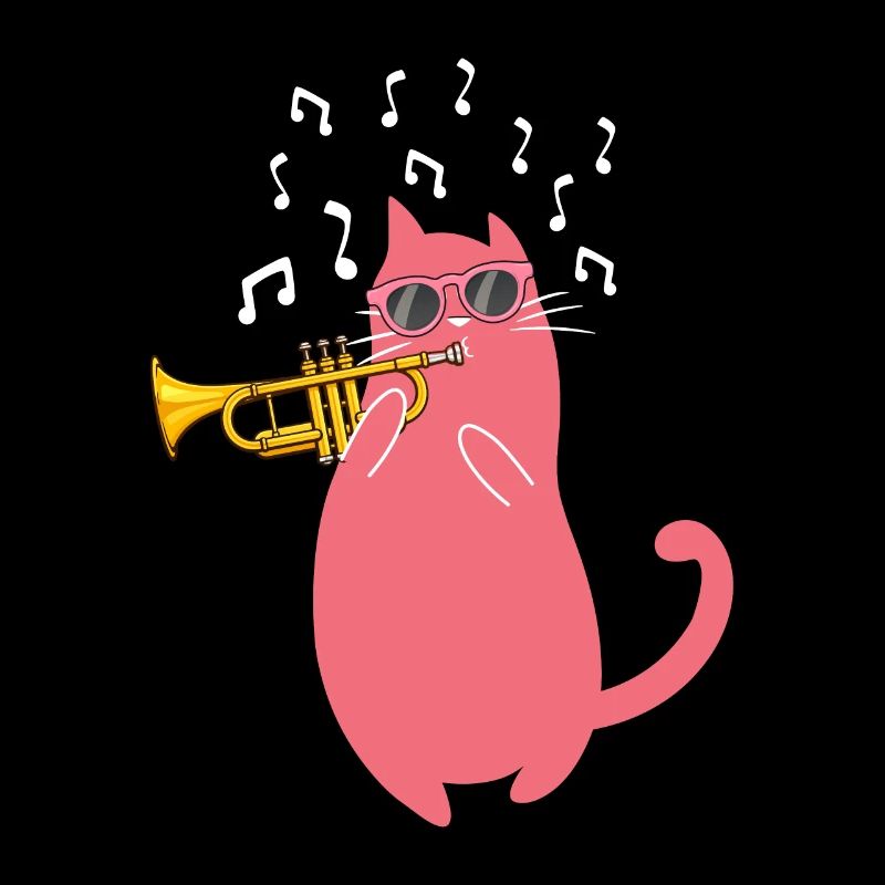 Chat avec des lunettes de soleil jouant de la trompette