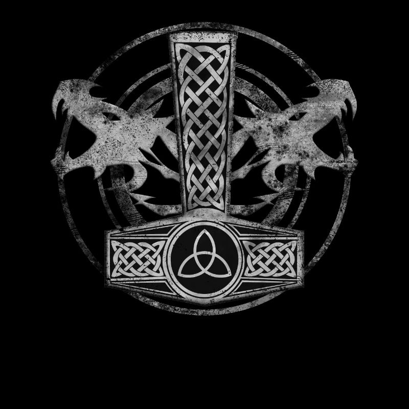 Thors Hammer Mjolnir mit Drachen Hintergrund